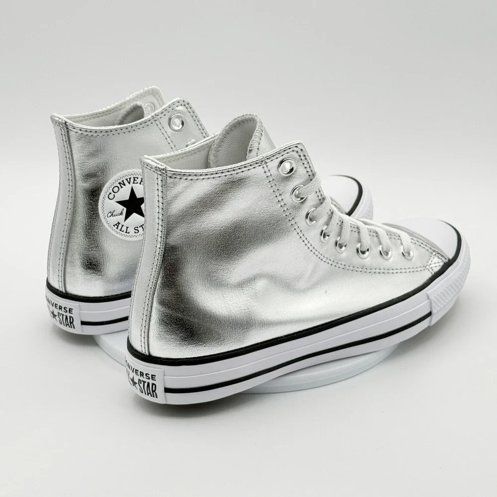 Converse High Top Sneakers in Metallic Silver with White Accents